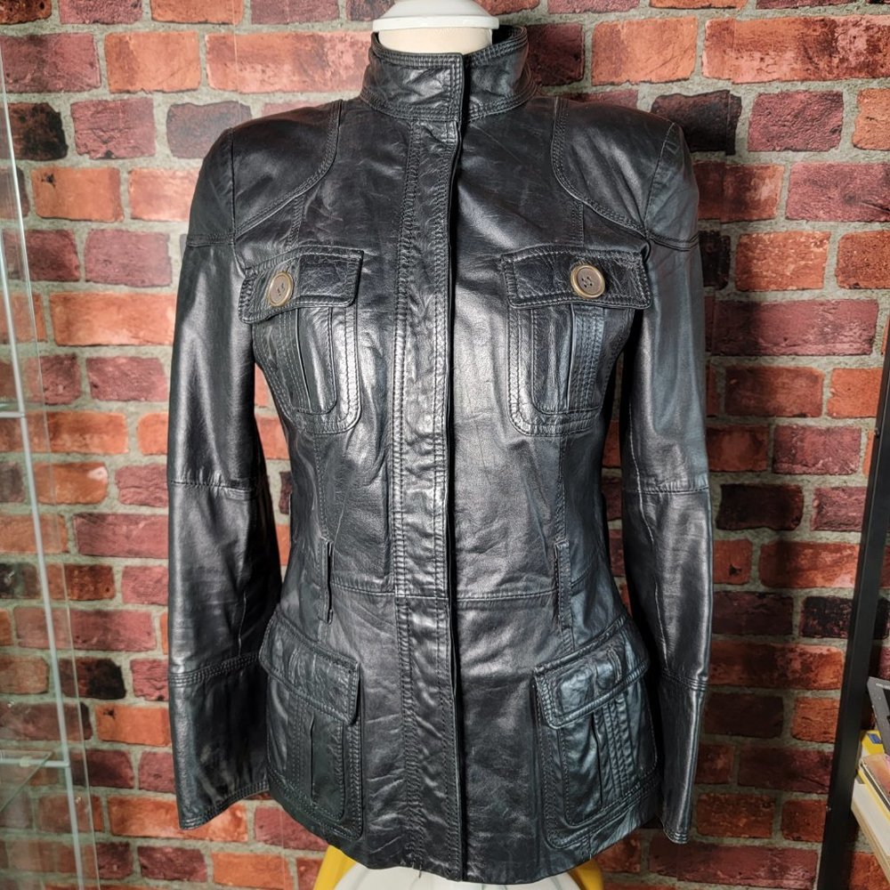 ZARA BASIC Leather Jacket | Black Leather Jacket Size S